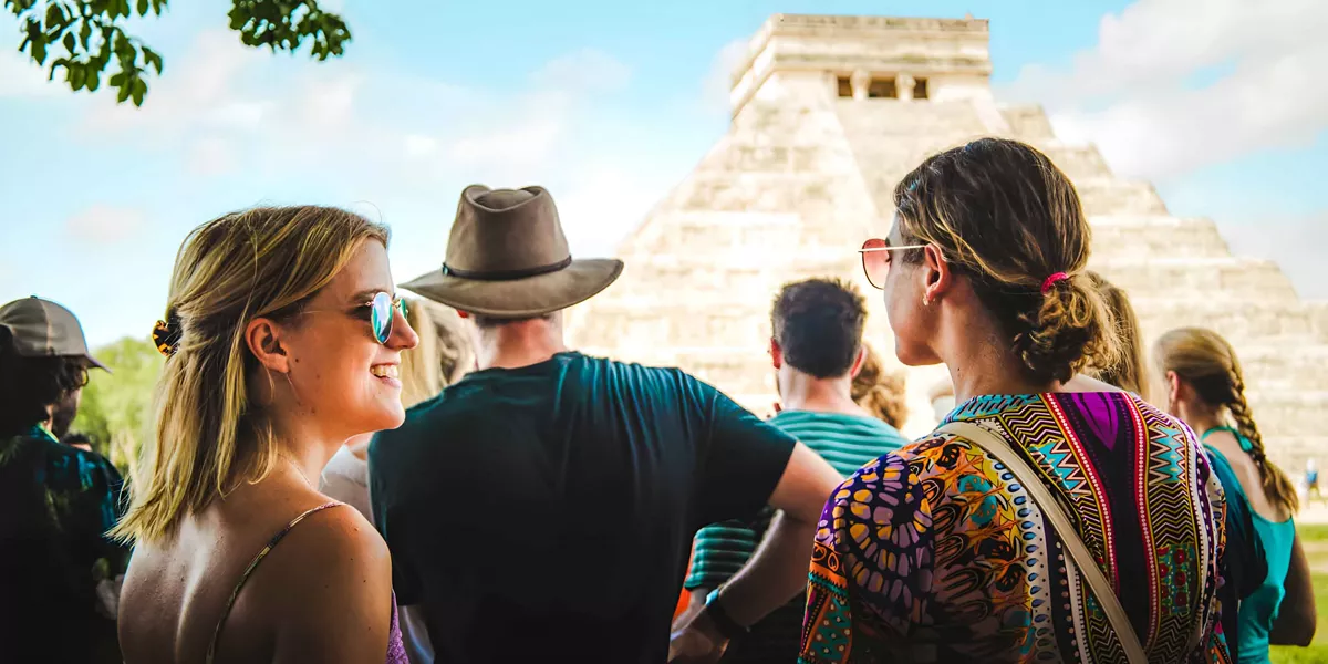 Tourists Looking At A Pyramid Mexico