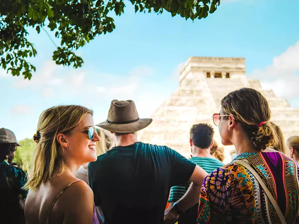 Tourists Looking At A Pyramid Mexico