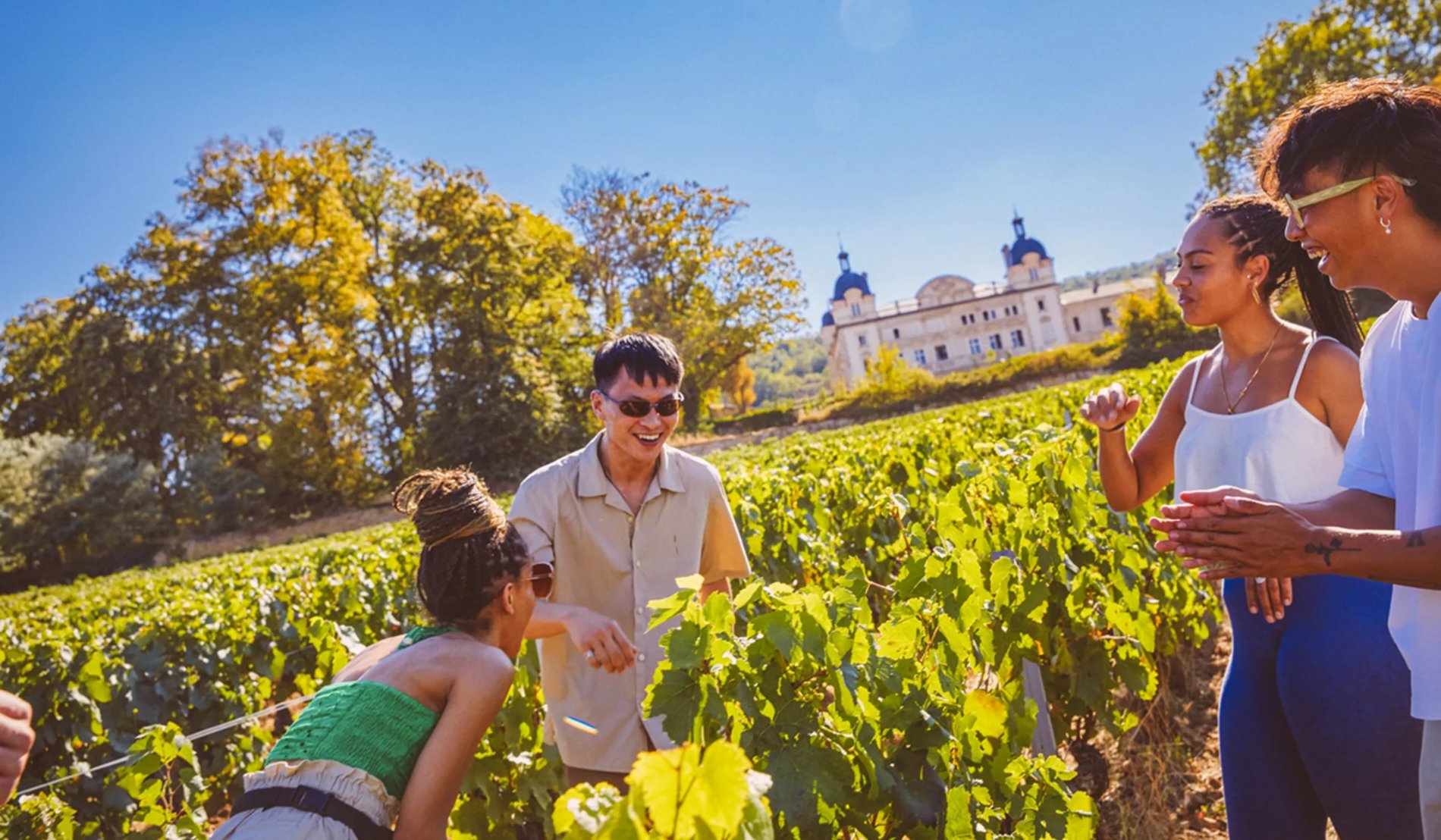  Friends Laughing In Chateau Garden