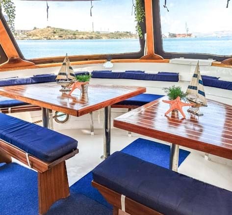 Restaurant area inside the boat