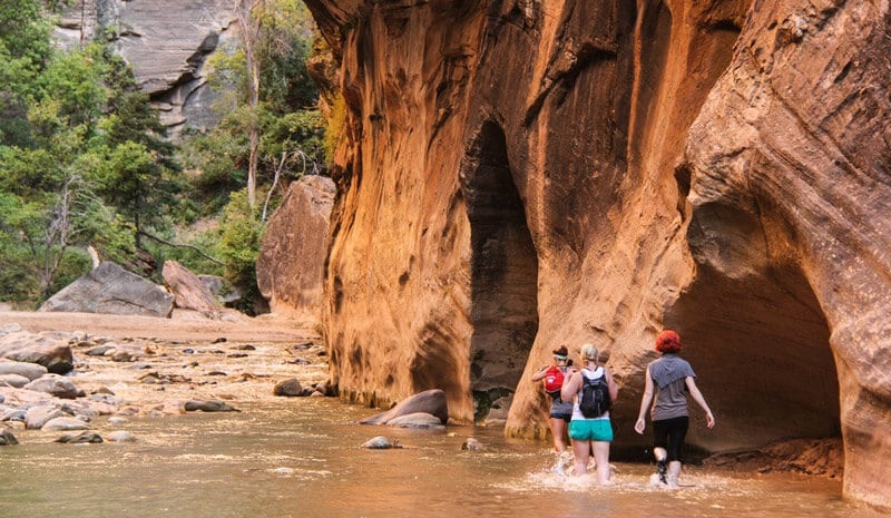 Tourists walking through Zion Park in United States of America