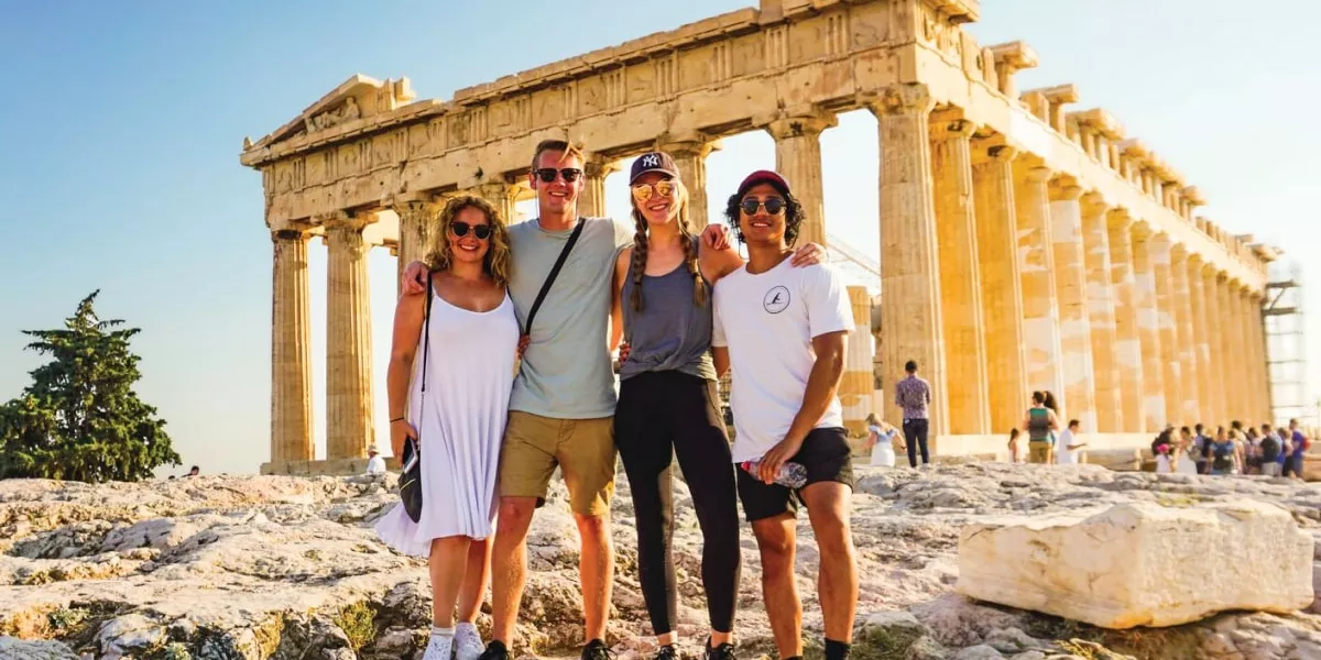 Contiki Travellers At The Acropolis, Athens