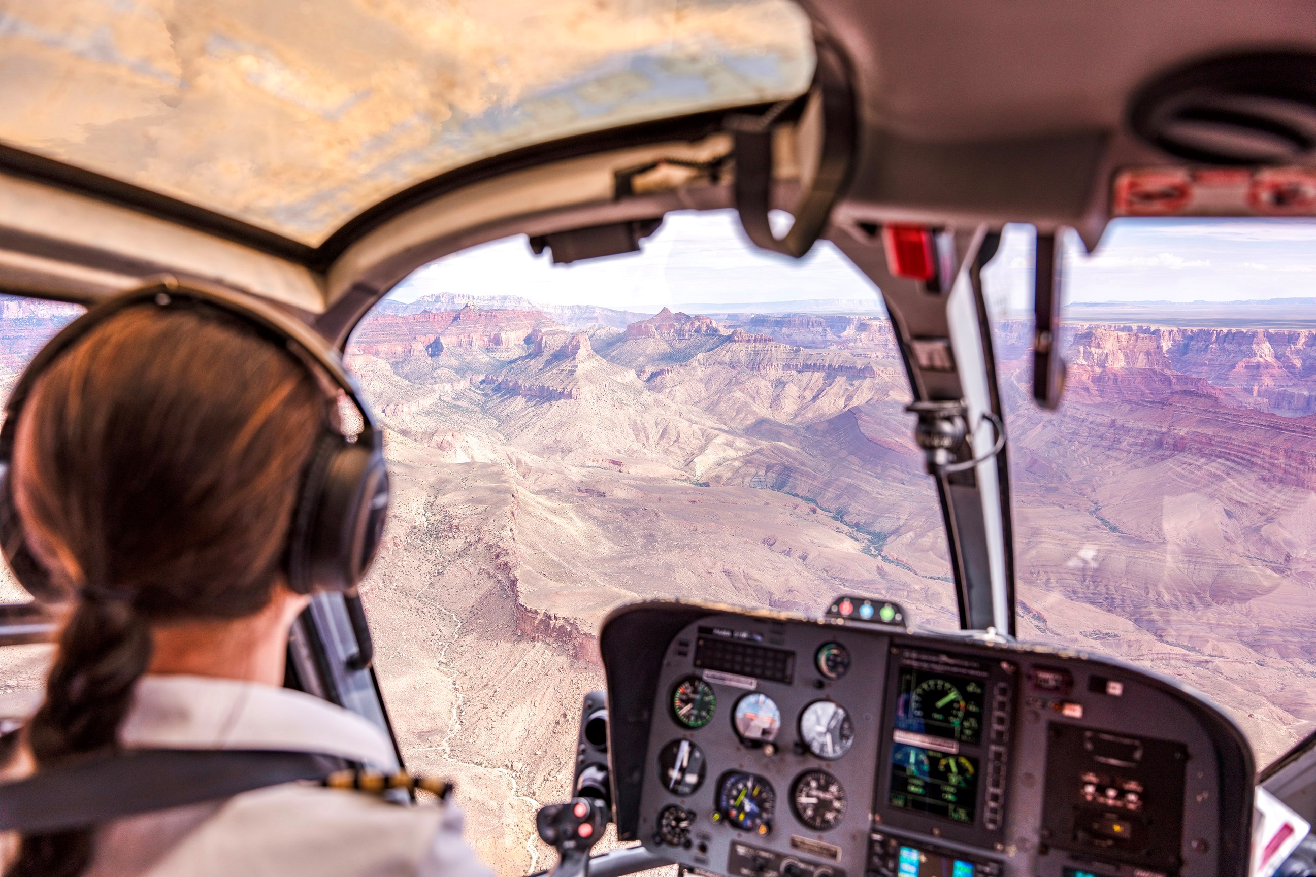 Travellers in a helicopter in Arizona, USA