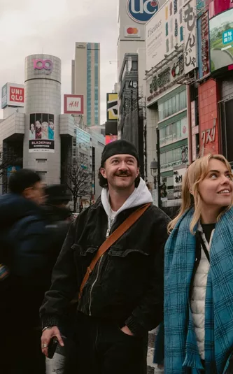 Contiki travellers experience the energy of Shibuya Crossing in Tokyo during Contiki's Japan in Winter by Train Tour