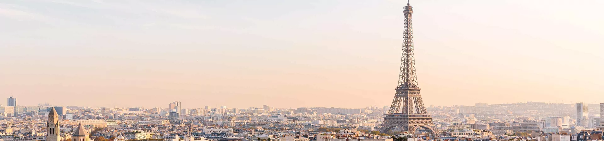 Paris Skyline With Eiffel Tower At Sunset Aerial View France