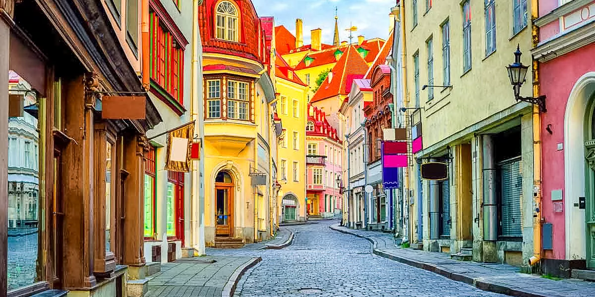 Colourful Street in the Old Town of Tallinn, Estonia