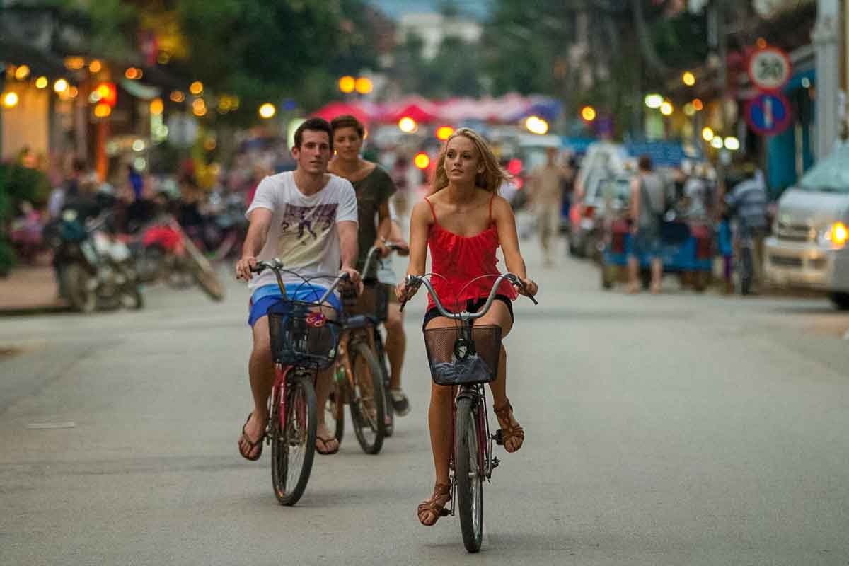 Young People Riding Bikes in Thailand.