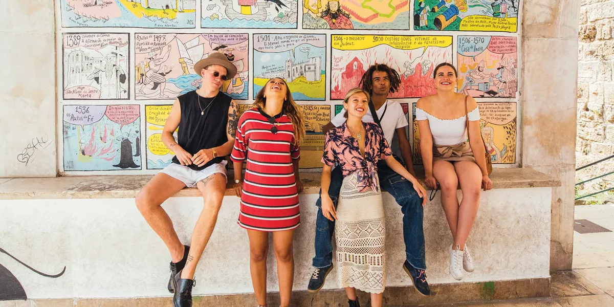 Group Of Young Travelers Under Art Bridge Portugal 1545EURS2020