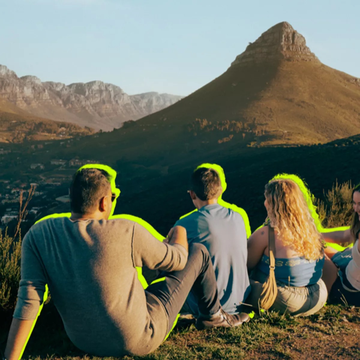 Tourists looking at Lions Head mountain in Cape Town, South Africa