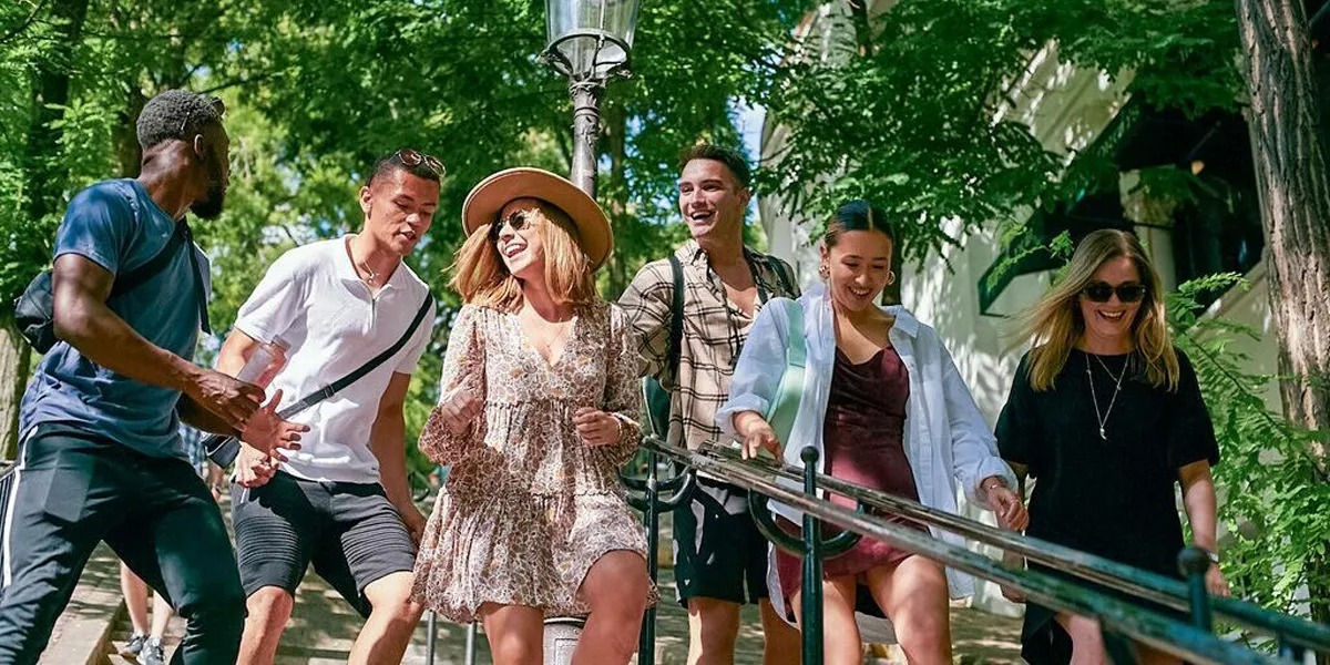Group Of Friends Laughing In Europe