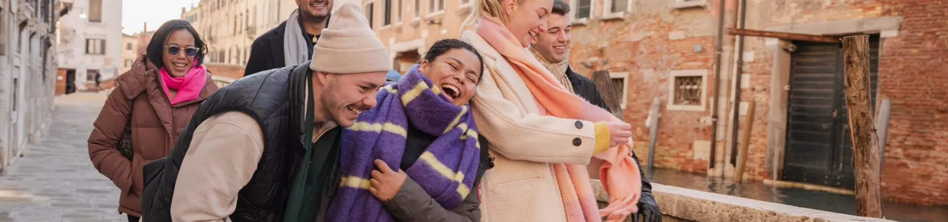 Group of Contiki Travellers having fun in Venice, Italy