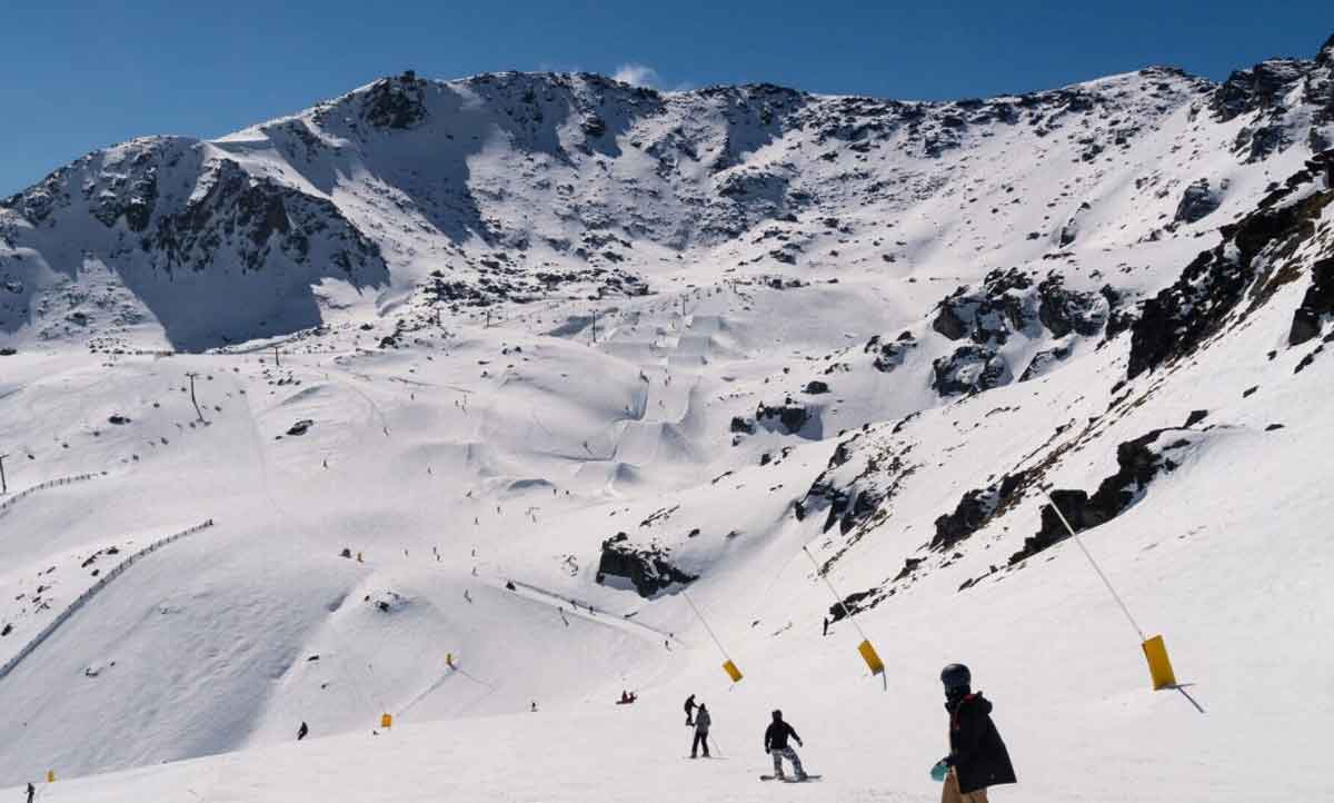 People Skiing And View Of Slopes In Austria