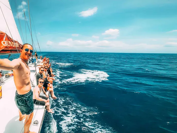 Group of young people sailing