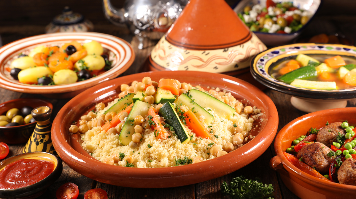Assorted Of Traditional Moroccan Tajine With Dried Fruits And Spices