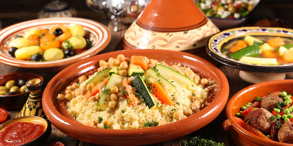 Assorted Of Traditional Moroccan Tajine With Dried Fruits And Spices
