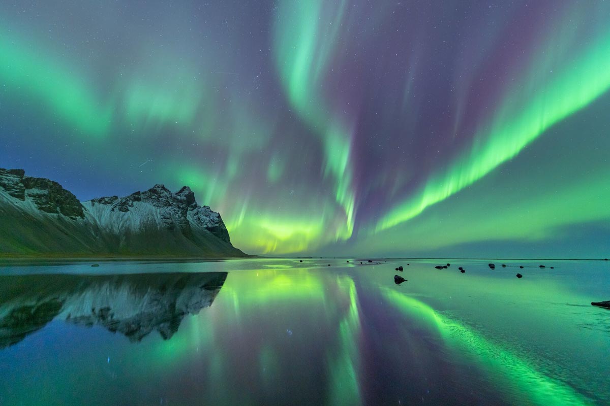 Northern lights in a clear sky at night.