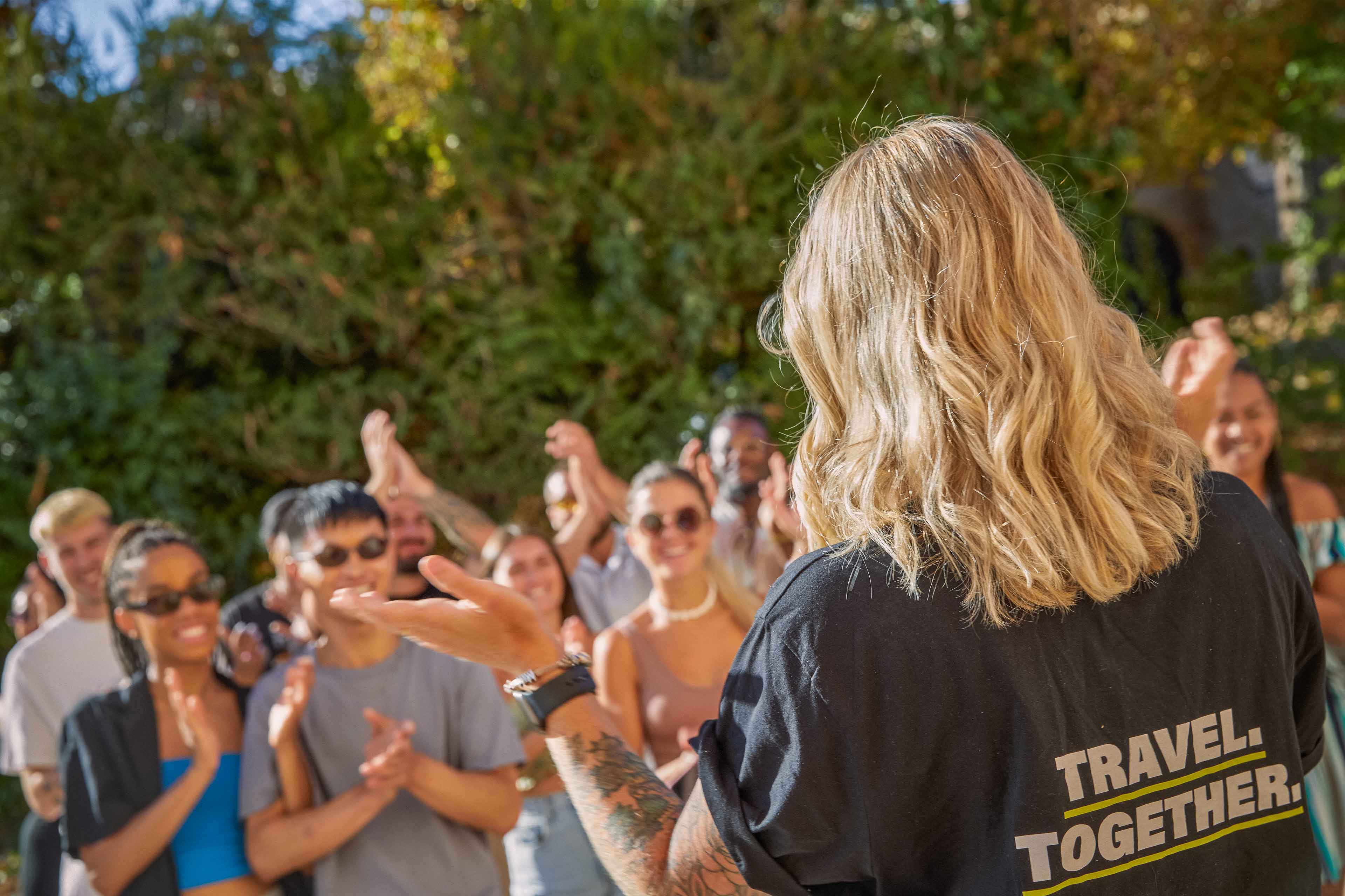 Contiki Trip Manager Speaking To Group In The French Sunshine