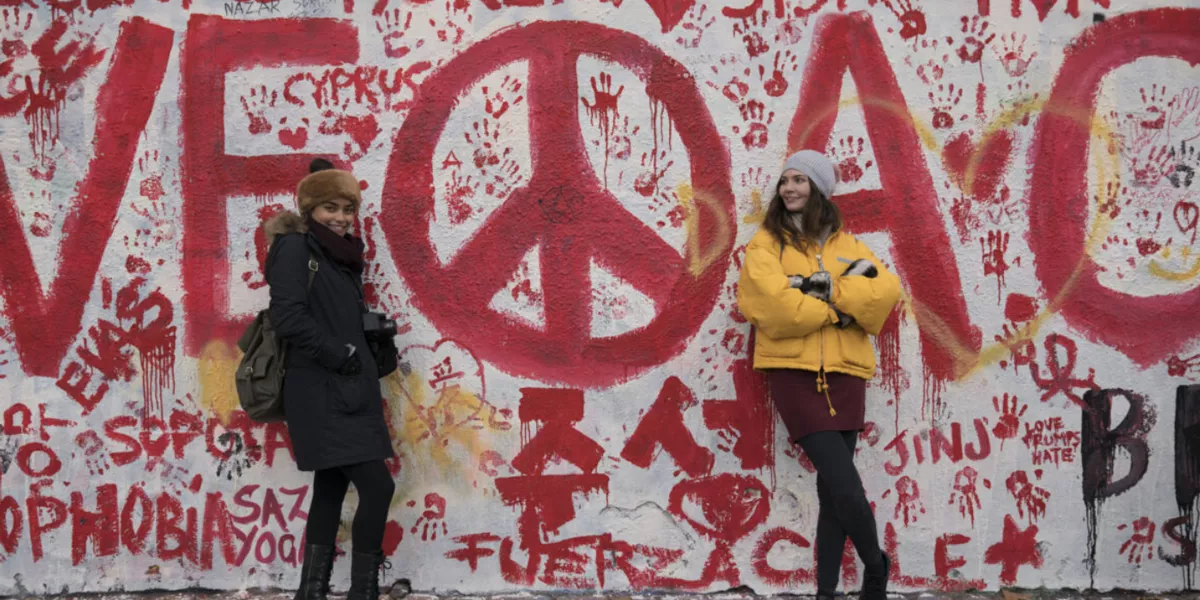 Women Smiling Street Art As Background