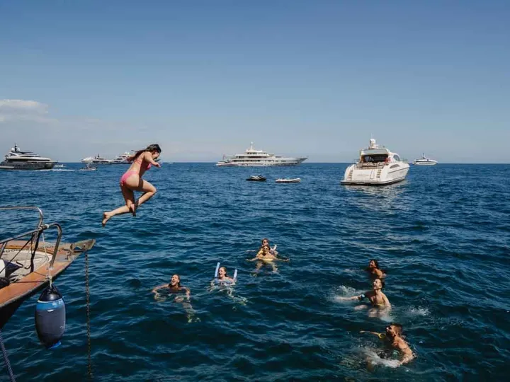 Tourists Jumping Into Sea From Boat Croatia