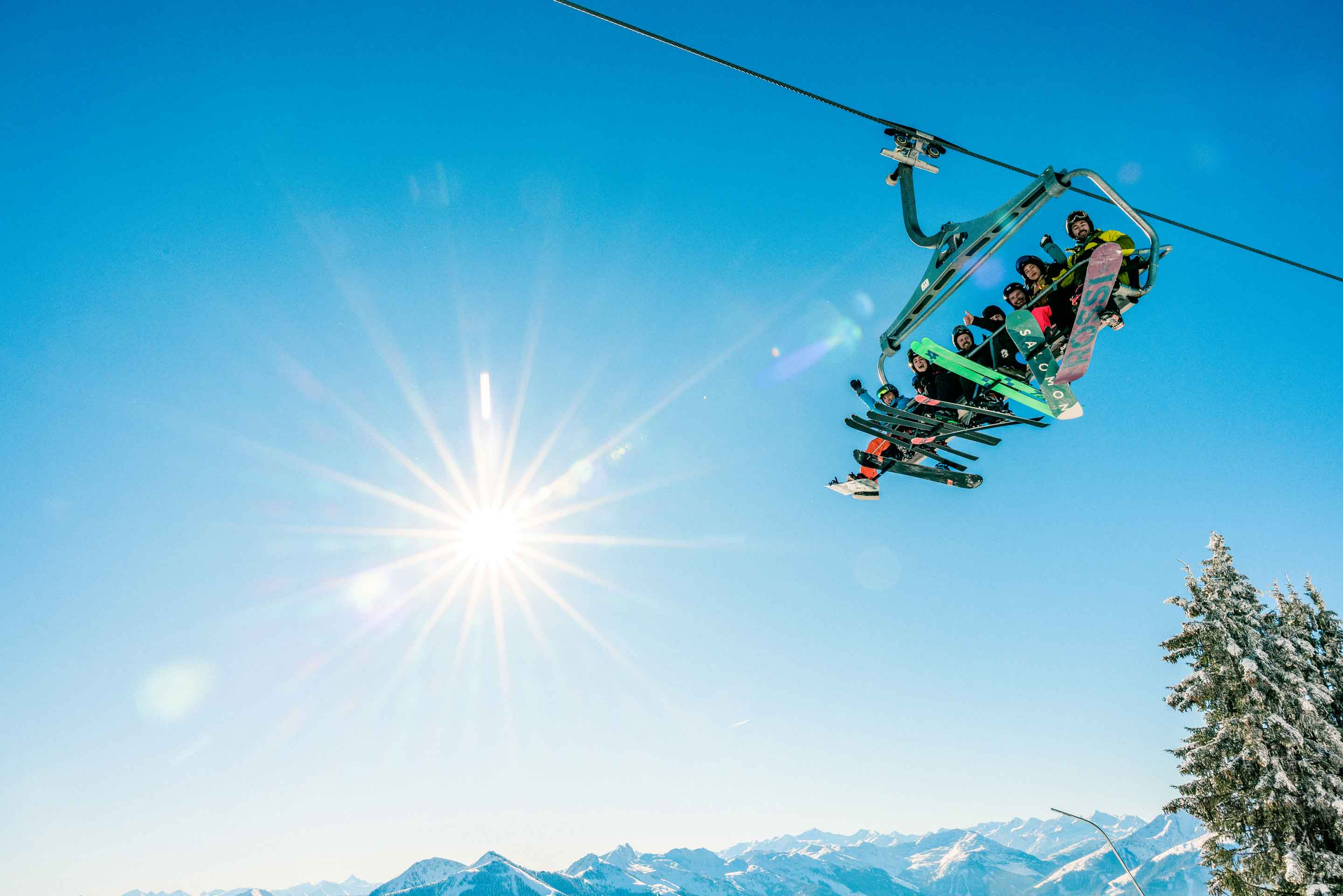 Group Of Skiers On Ski Left In The Sunshine