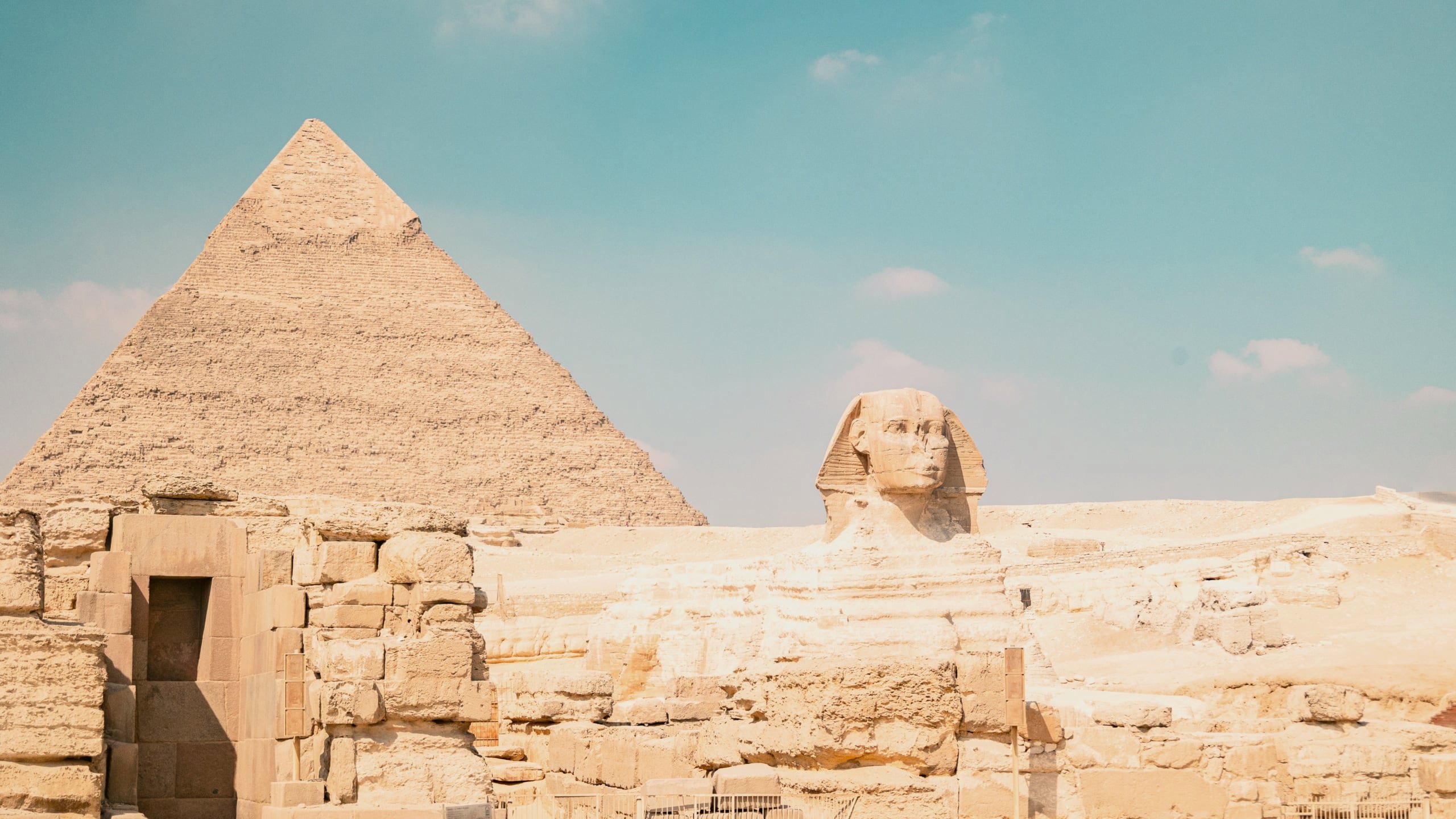 Great Sphinx and Pyramid of Khafre in Giza on a Contiki Egypt and Nile trip