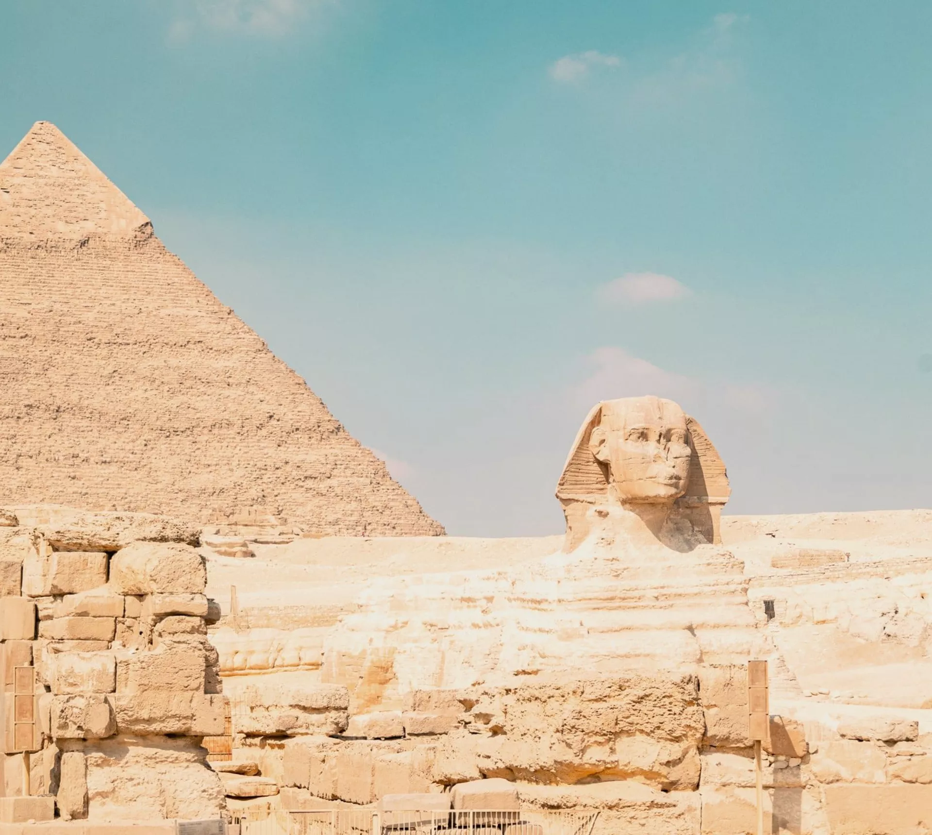 Great Sphinx and Pyramid of Khafre in Giza on a Contiki Egypt and Nile trip
