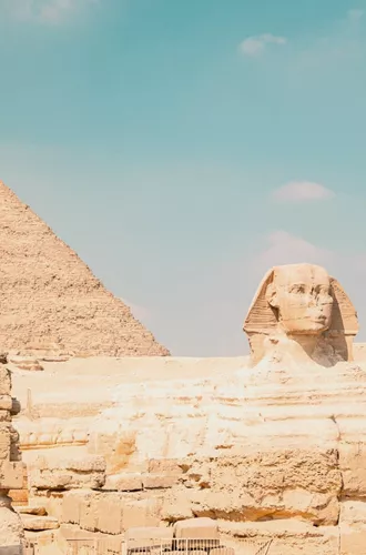 Great Sphinx and Pyramid of Khafre in Giza on a Contiki Egypt and Nile trip