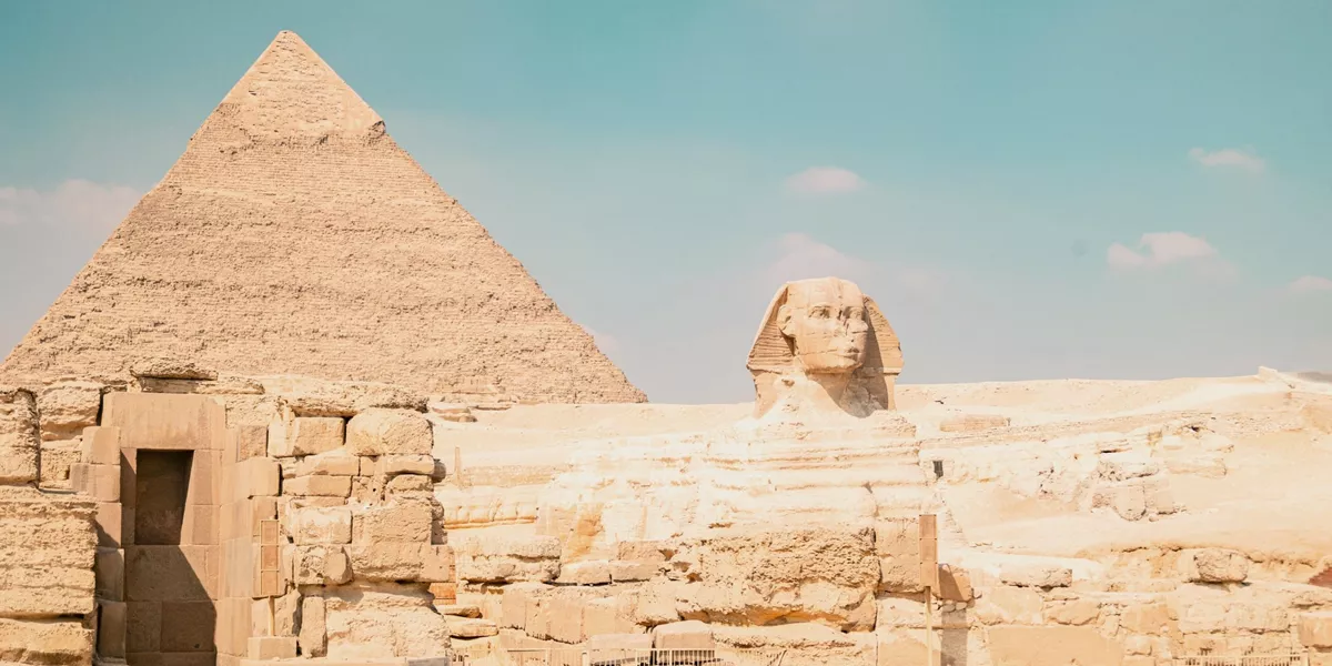 Great Sphinx and Pyramid of Khafre in Giza on a Contiki Egypt and Nile trip