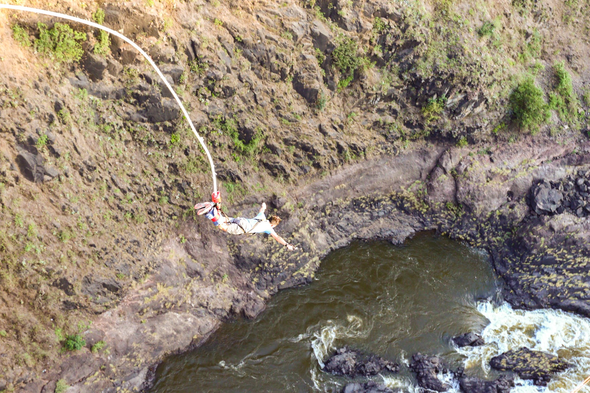 Traveller bungee jumping at Victoria Falls, Zambia