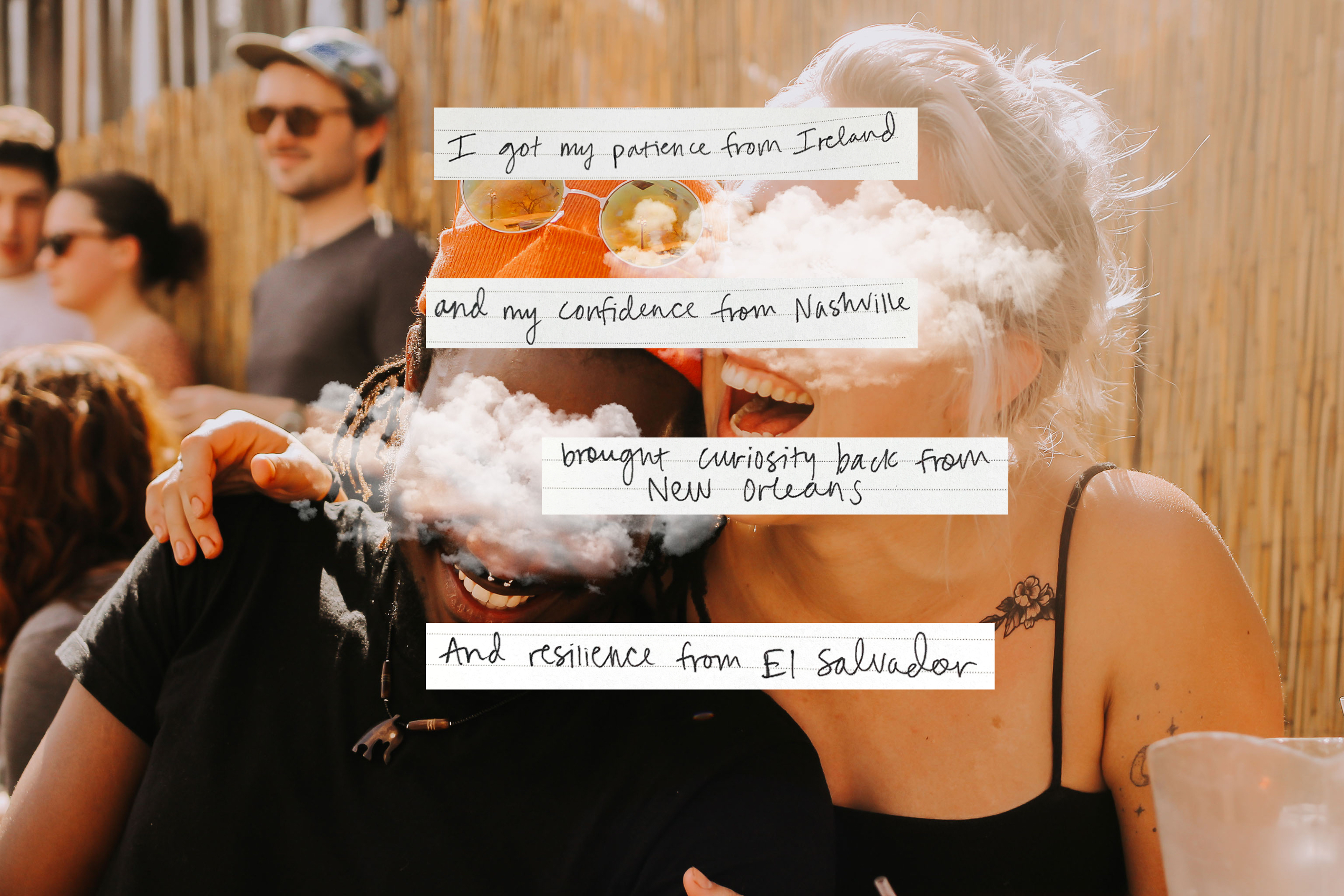 Two young friends laughing.