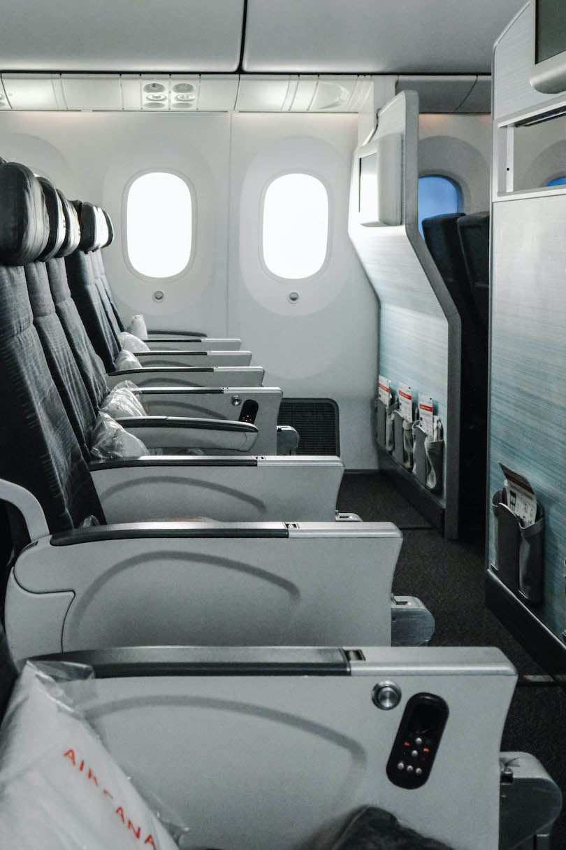 Row of seats on an Air Canada plane.