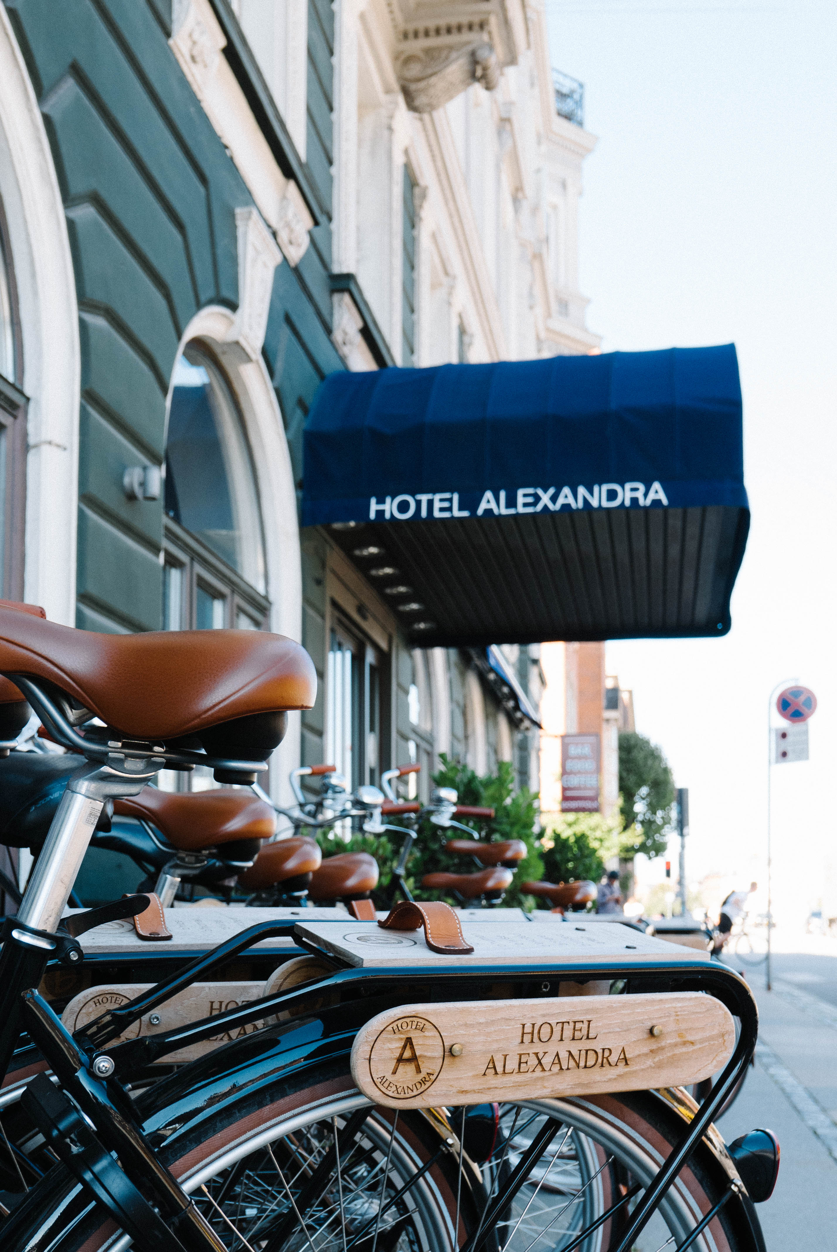 Bikes in front of Hotel Alexandra in Copenhagen, Denmark.