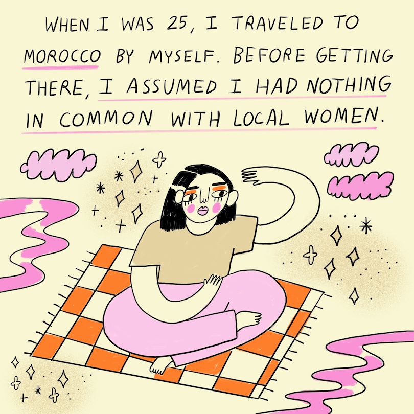 Artwork by Pepita Sandwich about worrying she would have nothing in common with Moroccan women.