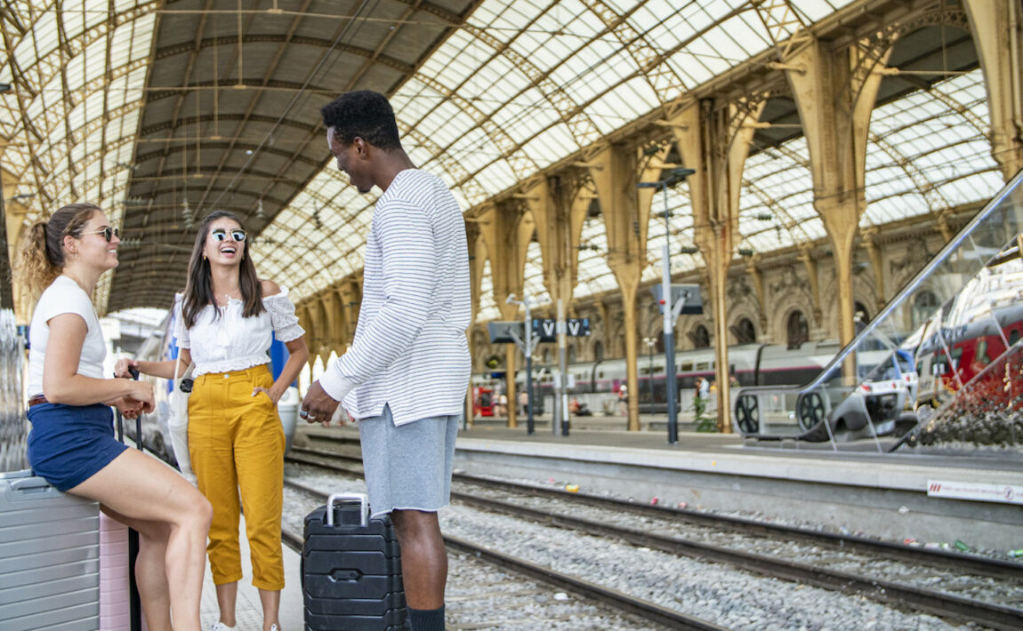 Friends on train trip around Europe