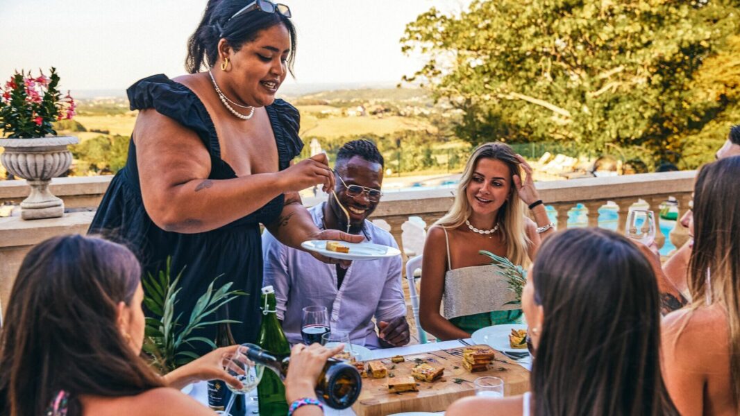 dinner at the Contiki château, France