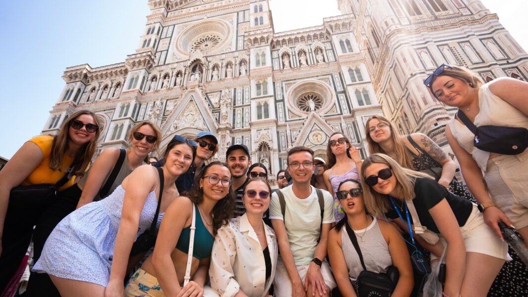 Contiki travellers in Florence, Italy with gorgeous buildings