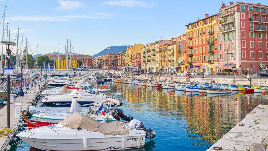 Port of Nice in south of France with colourful buildings