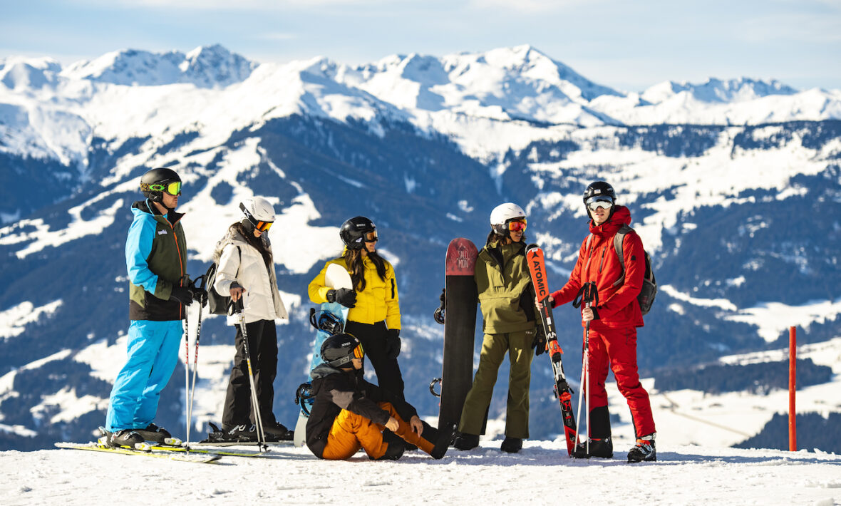 Group of friends skiing