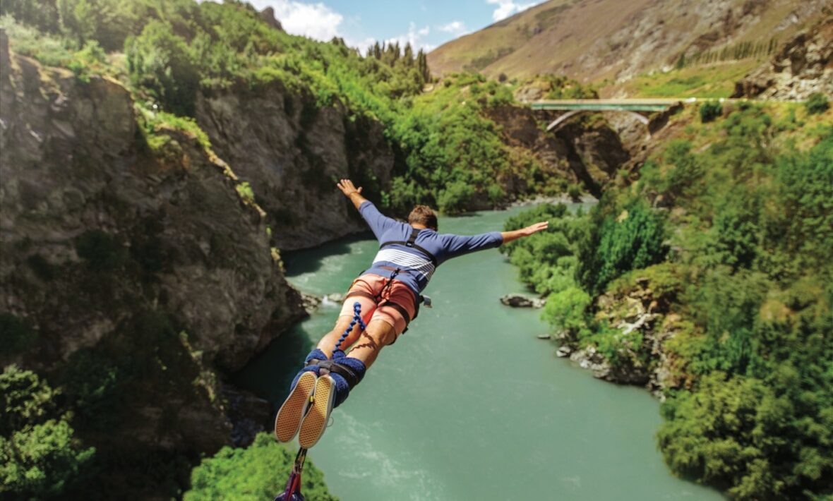 Man bungee jumping