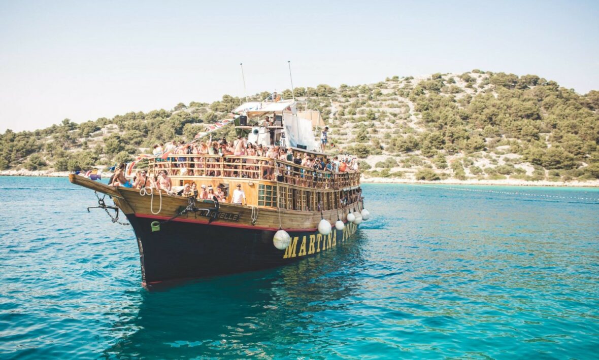 A group of people on a boat in Croatia.