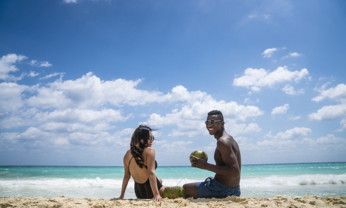 Eating coconuts on the beach