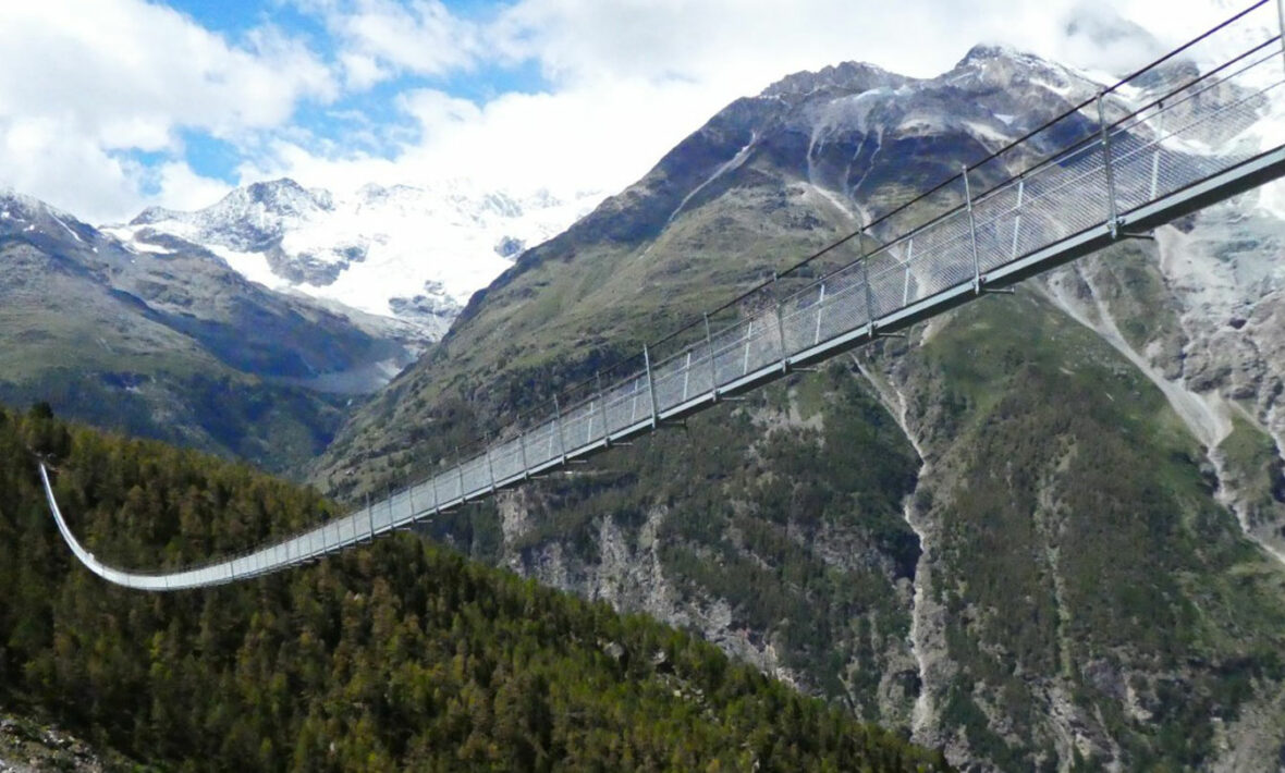 World's longest suspension bridge over a mountain in Switzerland.