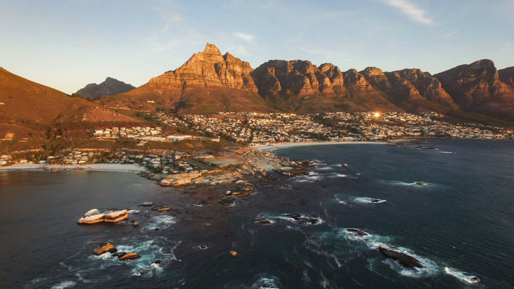 Aerial view of Table Mountain in Cape Town, South Africa.