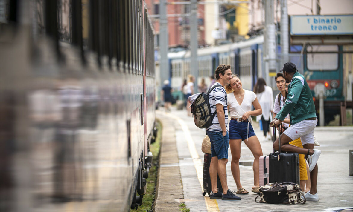 Friends on a train