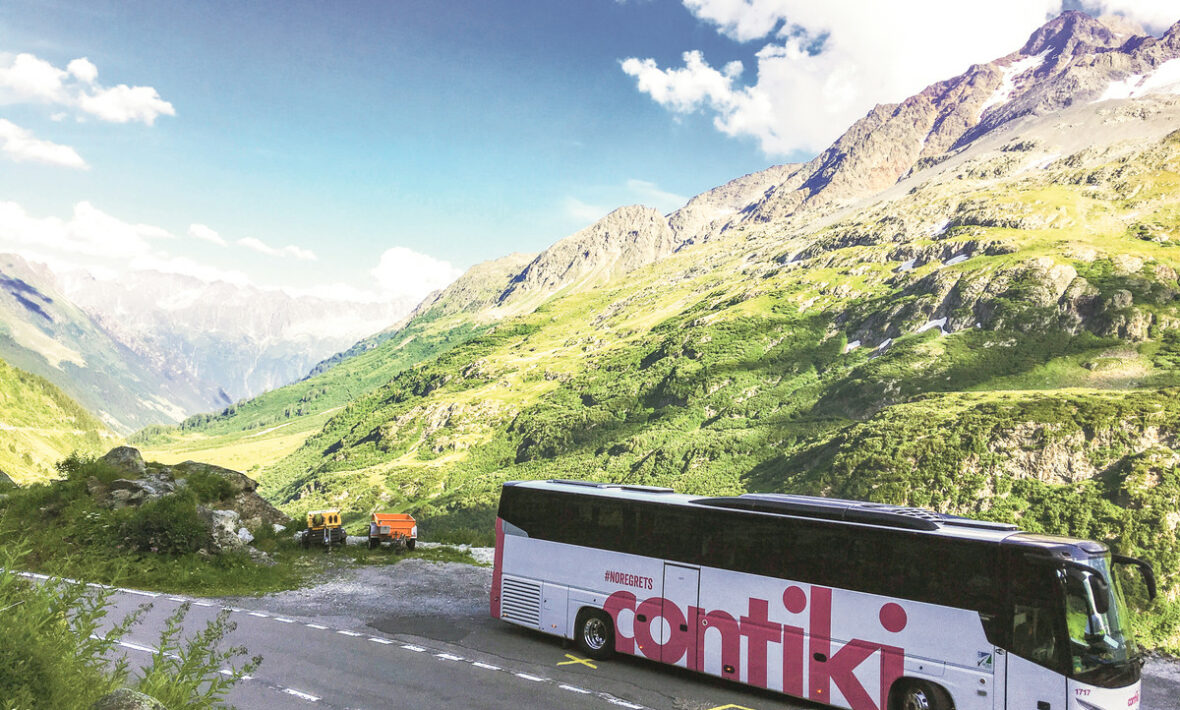 Contiki coach in mountain