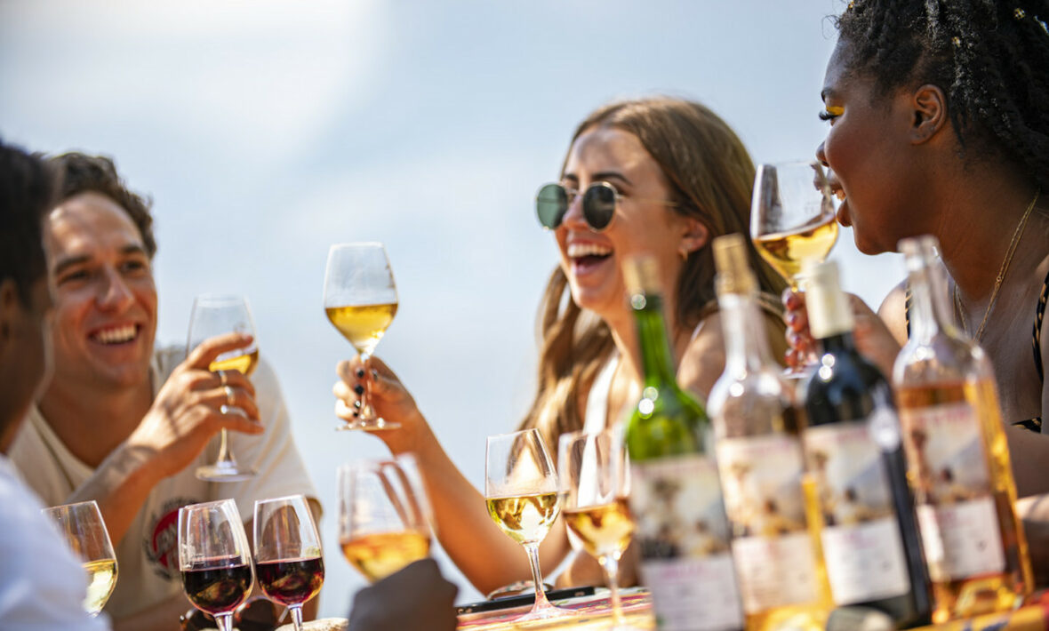 Friends drinking wine in France