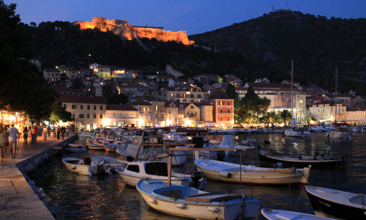 A group of boats docked in Hvar.