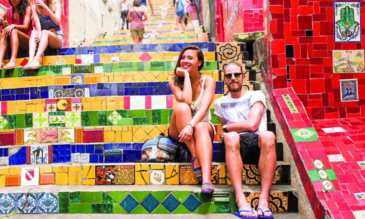 Brightly coloured mosaic steps