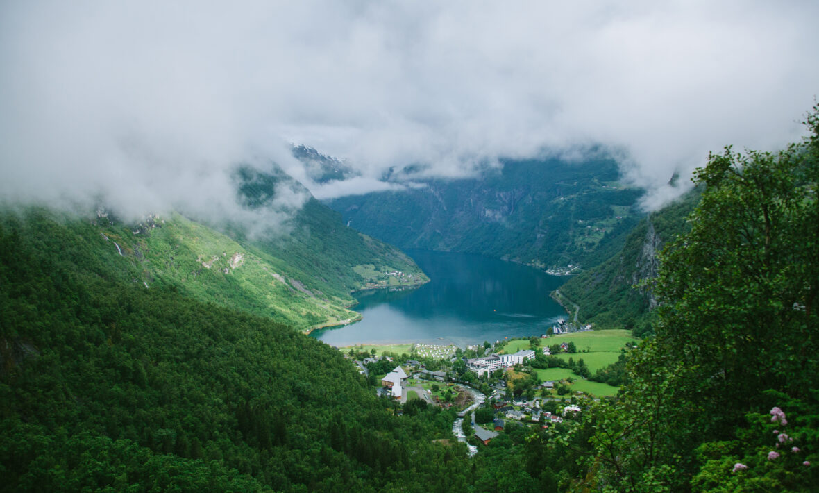 aerial shot of village in norway