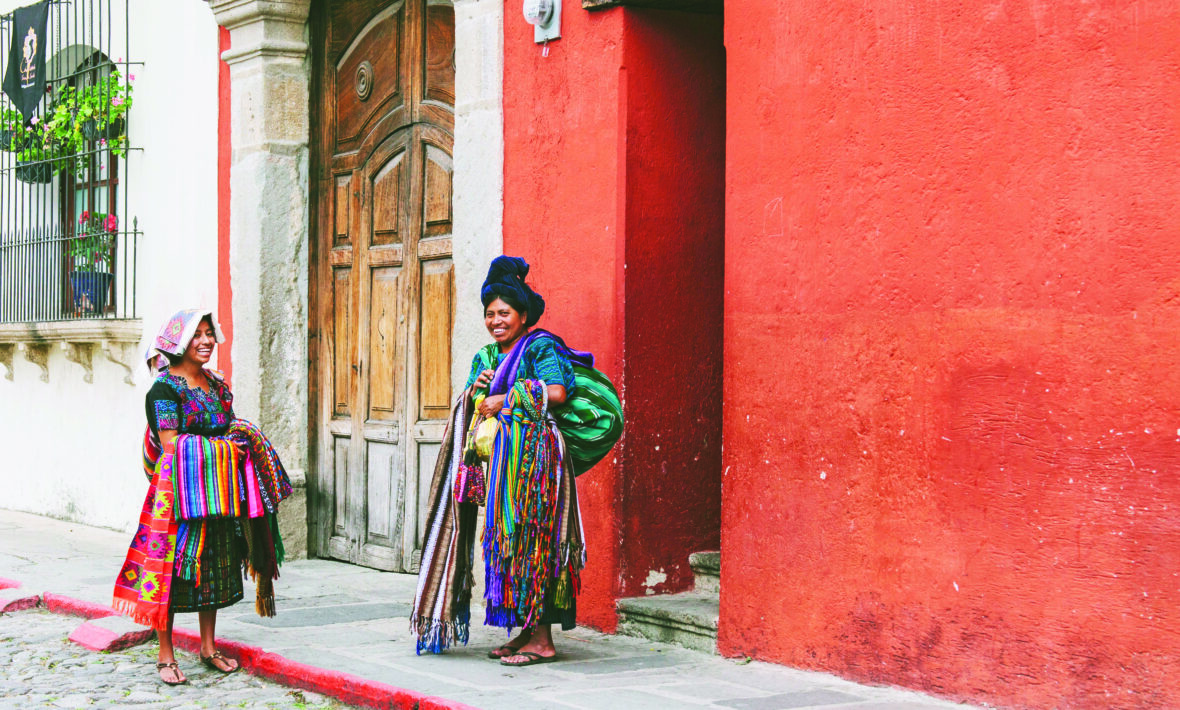 Ladies with their handmade brightly coloured scarves